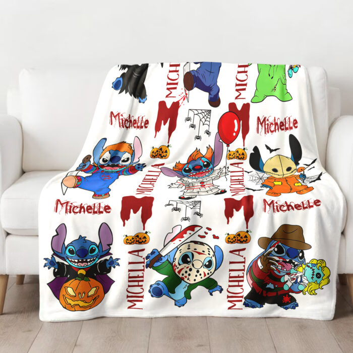 Personalized Name Horror Stitch Horror Blanket, Stitch Cosplay Horror Characters Blanket, Halloween Costume Stitch Blanket, Gift For Kid - Image 4