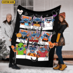 Custom Name Halloween Stitch Blanket, Halloween Pumpkin Blanket