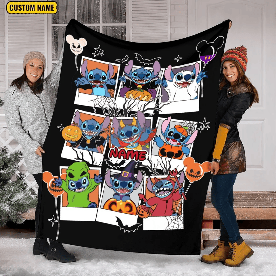 1722238632122.png Custom Name Halloween Stitch Blanket, Halloween Pumpkin Blanket - Image 1