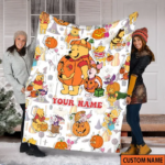 Halloween Pooh And Friends Blanket, Custom Name Halloween Pooh Blanket