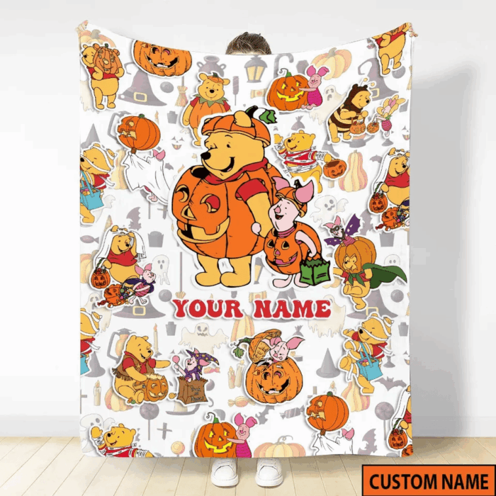 Halloween Pooh And Friends Blanket, Custom Name Halloween Pooh Blanket - Image 2