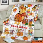 Halloween Pooh And Friends Blanket, Custom Name Halloween Pooh Blanket - Image 3