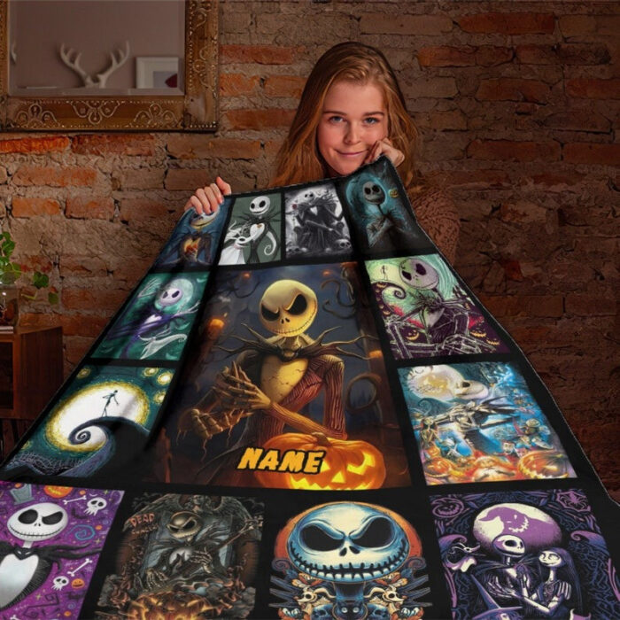 Personalize Name Jack Skellington Blanket, Nightmare Before Christmas Blanket, Halloween Horror Blanket, Horror Movies Blanket - Image 3