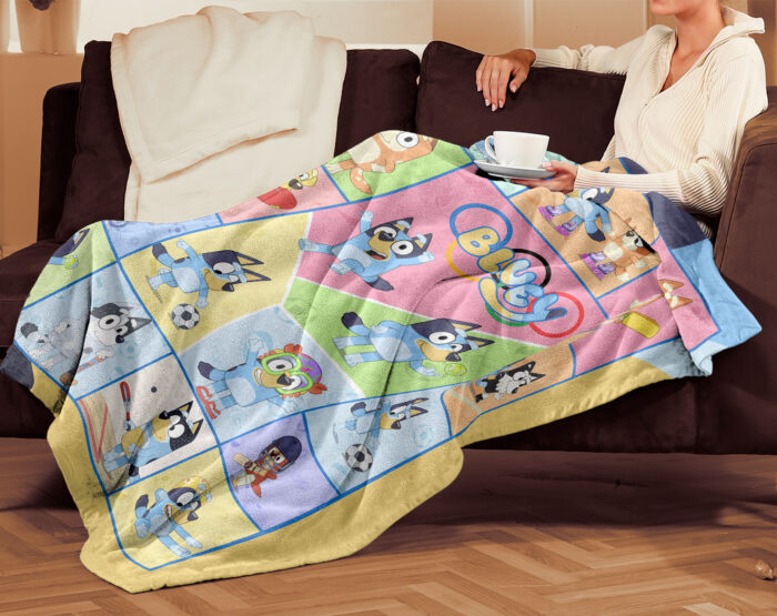 Personalized Bluey Family Baby Blanket, Olympic Bluey Blanket, Bluey Birthday Blanket for Kid - Image 2