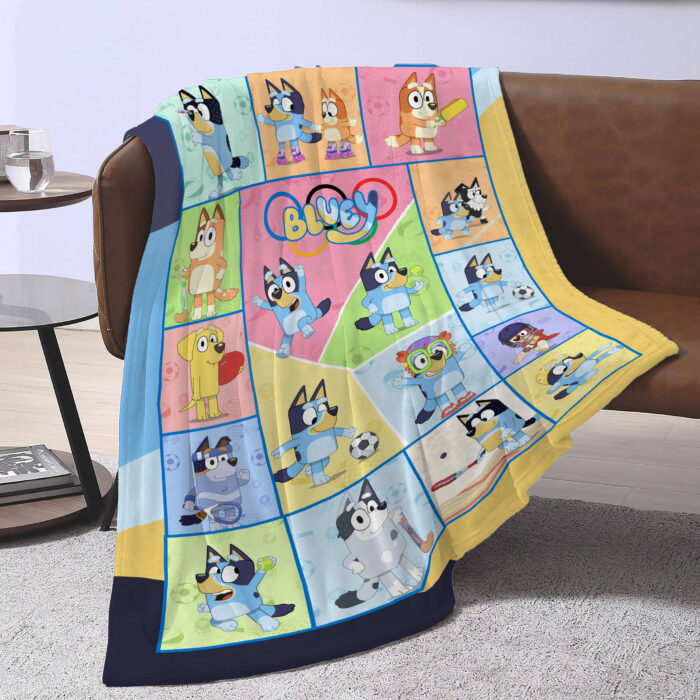 Personalized Bluey Family Baby Blanket, Olympic Bluey Blanket, Bluey Birthday Blanket for Kid - Image 3