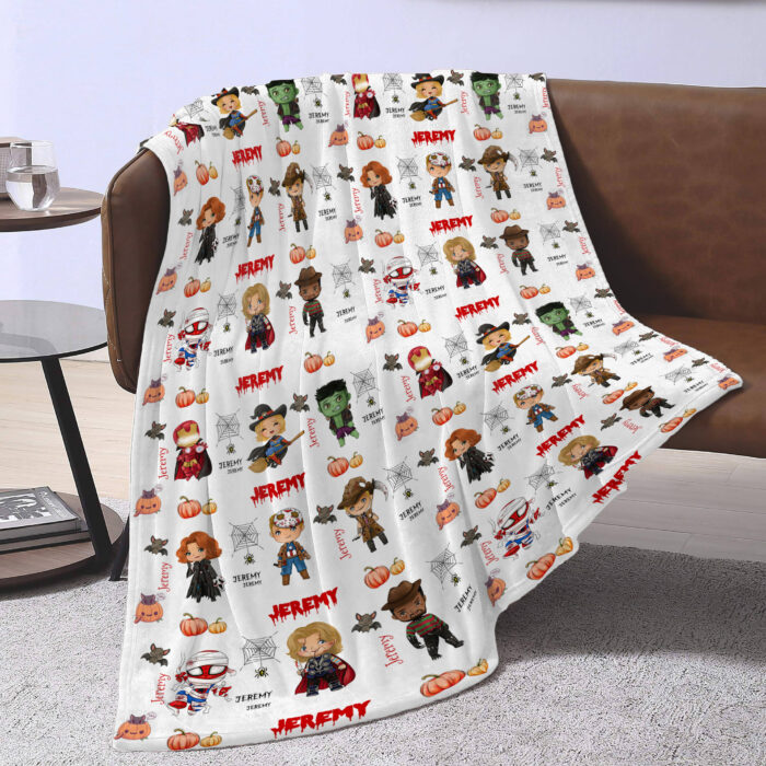Halloween Superhero Blanket, Custom Name Halloween Marvel Blanket - Image 2