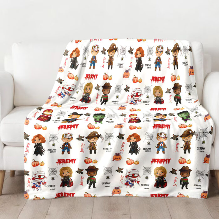 Halloween Superhero Blanket, Custom Name Halloween Marvel Blanket - Image 4