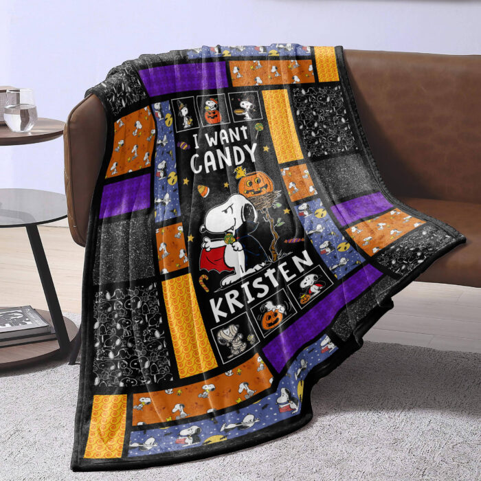 Personalized Snoopy Halloween Blanket, The Peanuts Custom Name Snoopy Blanket, Baby Shower Blanket - Image 2