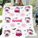 Pink Kitty Halloween Blanket, Cute Ghost Blanket