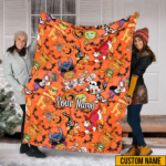 Halloween Disney Seamless Pattern Blanket, Custom Name Halloween Fleece Blanket