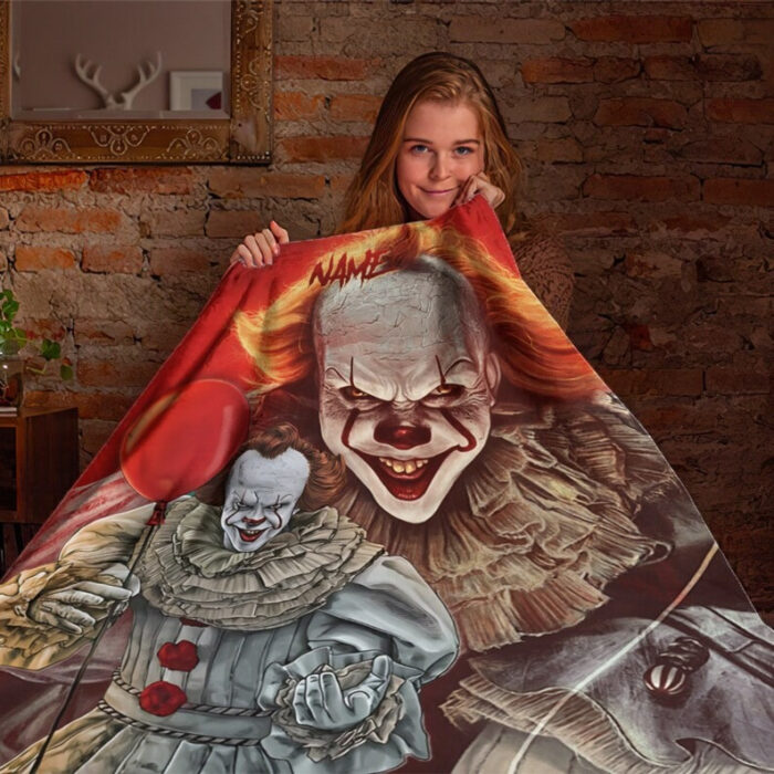 Horror Pennywise Blanket, Personalized Name Pennywise Blanket, Horror Movie Blanket, Halloween Movie Blanket, Horror Blanket - Image 3
