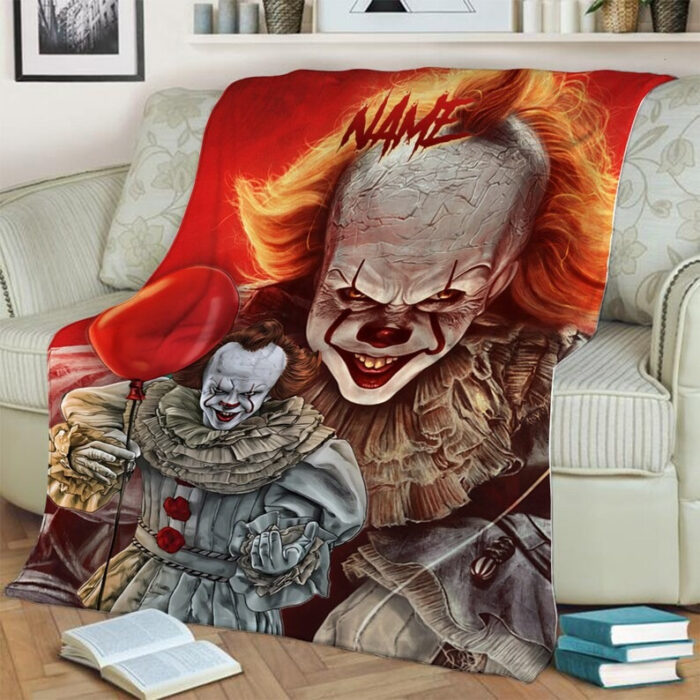 Horror Pennywise Blanket, Personalized Name Pennywise Blanket, Horror Movie Blanket, Halloween Movie Blanket, Horror Blanket - Image 2