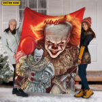 Horror Pennywise Blanket, Personalized Name Pennywise Blanket, Horror Movie Blanket, Halloween Movie Blanket, Horror Blanket