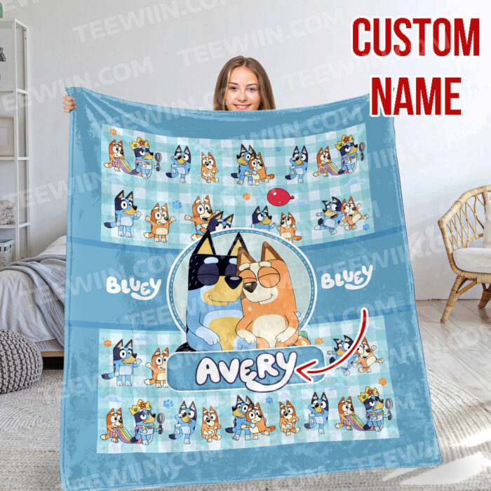 Personalized Bluey Blanket, Bluey Family Soft Blankets, Bluey and Bingo Birthday Blanket, Bluey Family Blanket for Kid - Image 4