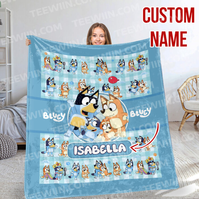 Personalized Bluey Blanket, Bluey Family Soft Blankets, Bluey and Bingo Birthday Blanket, Bluey Family Blanket for Kid - Image 8