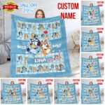 Personalized Bluey Blanket, Bluey Family Soft Blankets, Bluey and Bingo Birthday Blanket, Bluey Family Blanket for Kid