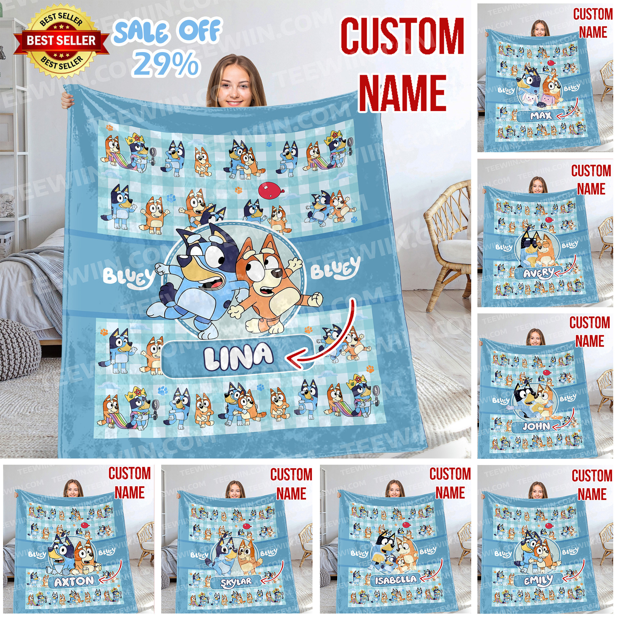 1722499120495.jpg Personalized Bluey Blanket, Bluey Family Soft Blankets, Bluey and Bingo Birthday Blanket, Bluey Family Blanket for Kid - Image 1