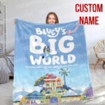 Personalized Bluey Family Baby Blanket, Bluey's Big World Blanket, Bluey Birthday Blanket for Kid