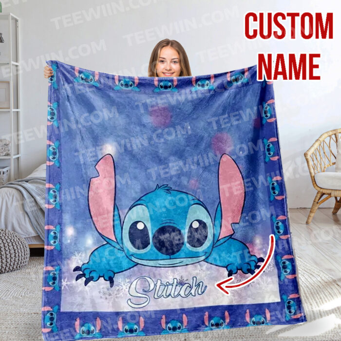 Personalized Disney Stitch And His Friends Fleece Blanket, Lilo and Stitch Custom Name Blanket - Image 7