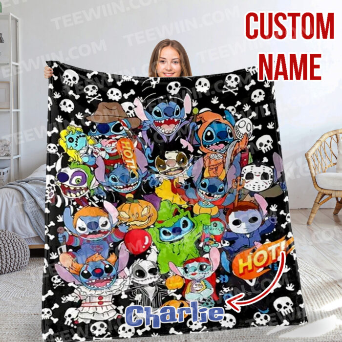 Personalized Disney Stitch And His Friends Fleece Blanket, Lilo and Stitch Custom Name Blanket - Image 3