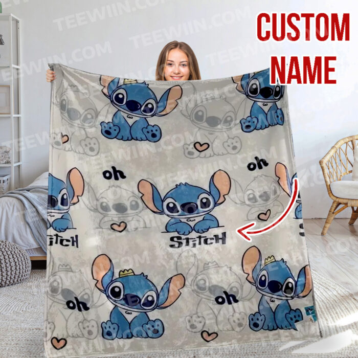 Personalized Disney Stitch And His Friends Fleece Blanket, Lilo and Stitch Custom Name Blanket - Image 9