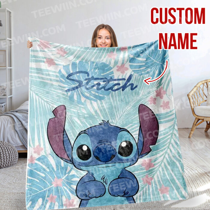 Personalized Disney Stitch And His Friends Fleece Blanket, Lilo and Stitch Custom Name Blanket - Image 11