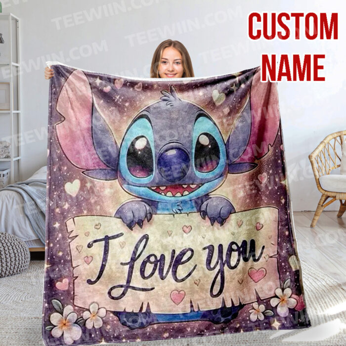 Personalized Disney Stitch And His Friends Fleece Blanket, Lilo and Stitch Custom Name Blanket - Image 6
