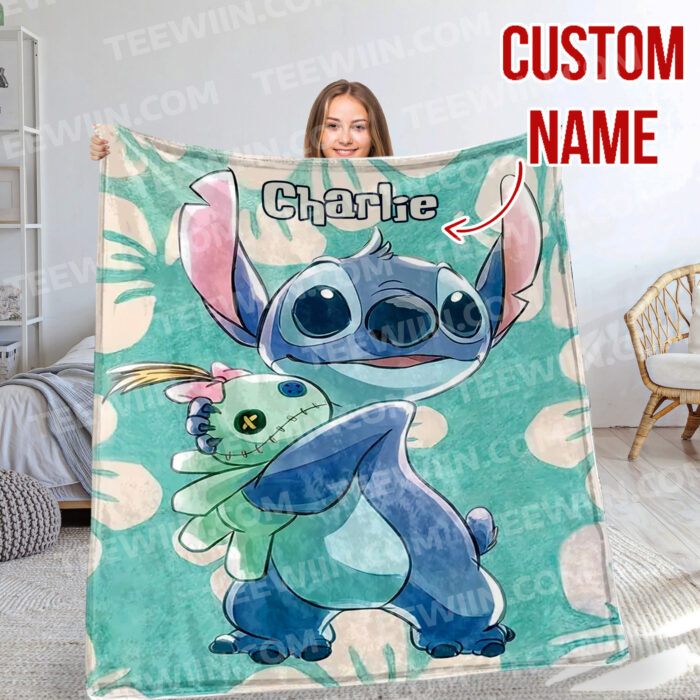 Personalized Disney Stitch And His Friends Fleece Blanket, Lilo and Stitch Custom Name Blanket - Image 12