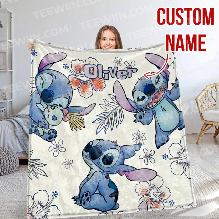 Personalized Disney Stitch And His Friends Fleece Blanket, Lilo and Stitch Custom Name Blanket - Image 13