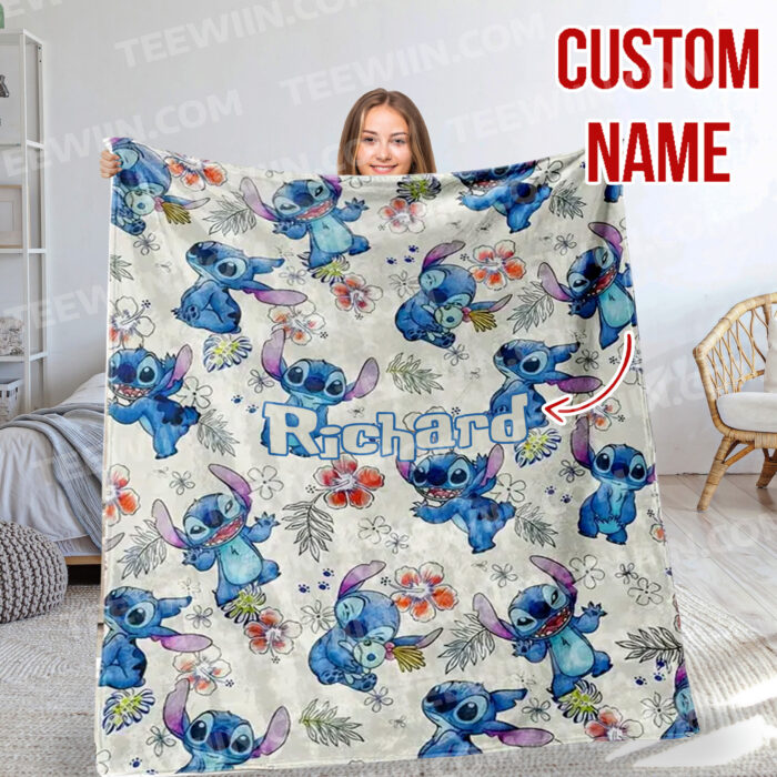 Personalized Disney Stitch And His Friends Fleece Blanket, Lilo and Stitch Custom Name Blanket - Image 14