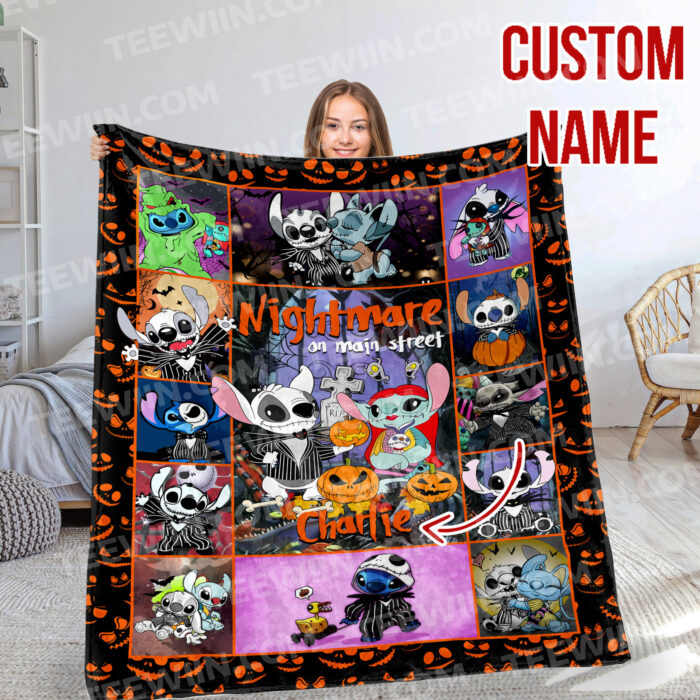 Personalized Disney Stitch And His Friends Fleece Blanket, Lilo and Stitch Custom Name Blanket - Image 2