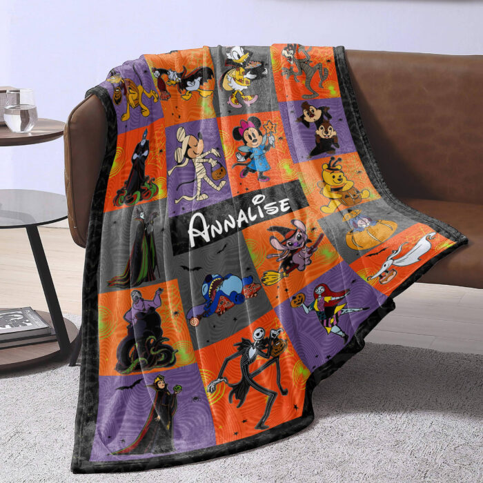 Disney Skeleton Halloween Blanket, Custom Name Mickey Halloween Fleece Blanket - Image 3