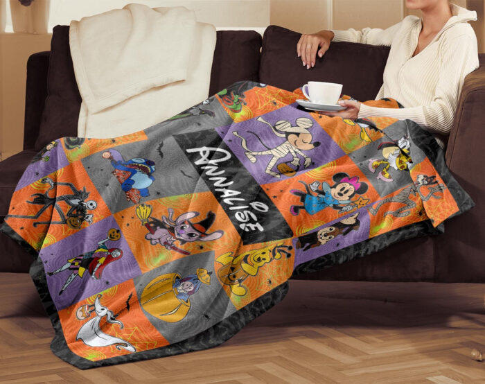 Disney Skeleton Halloween Blanket, Custom Name Mickey Halloween Fleece Blanket - Image 4