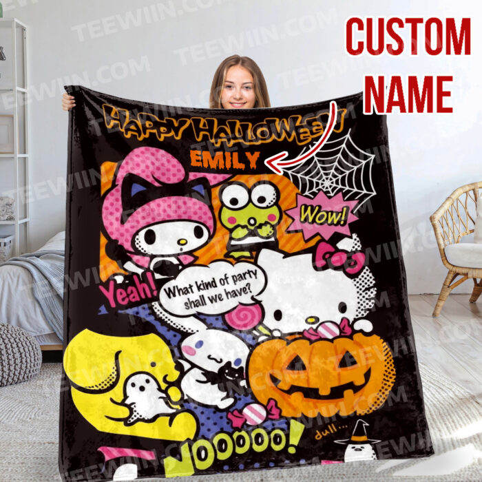 Personalized Hello Kitty Halloween I Want Candy Fleece Blanket, Hello Kitty Custom Name Blanket - Image 8