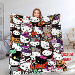 Personalized Hello Kitty Halloween I Want Candy Fleece Blanket, Hello Kitty Custom Name Blanket - Image 6