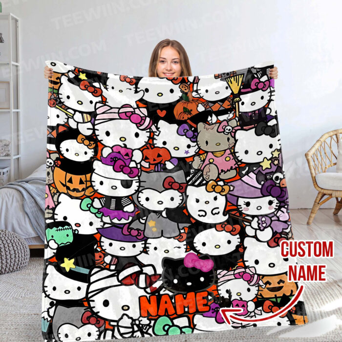 Personalized Hello Kitty Halloween I Want Candy Fleece Blanket, Hello Kitty Custom Name Blanket - Image 6