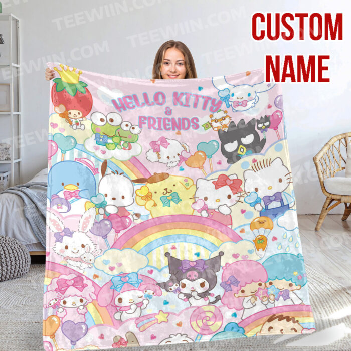 Personalized Hello Kitty Halloween I Want Candy Fleece Blanket, Hello Kitty Custom Name Blanket - Image 10