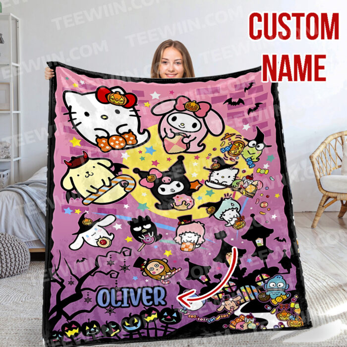 Personalized Hello Kitty Halloween I Want Candy Fleece Blanket, Hello Kitty Custom Name Blanket - Image 4