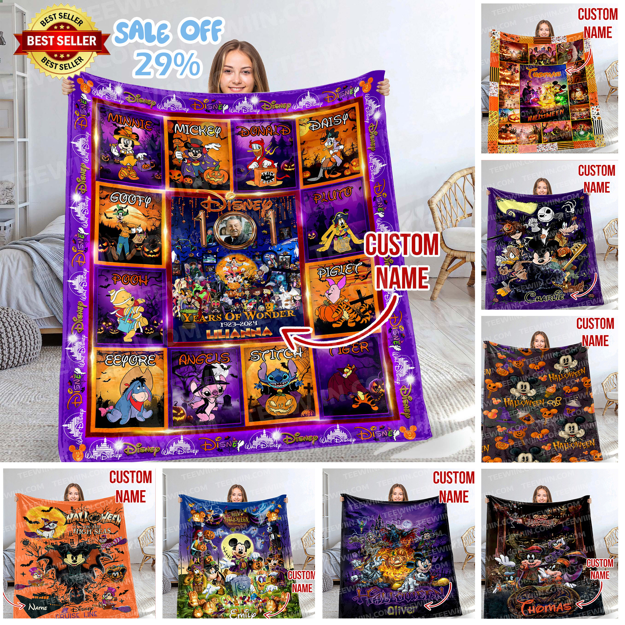1722929412364.jpg Disney Fall Disneyland Halloween Blanket, Mickey Mouse Fleece Blanket Mickey Mouse - Image 1