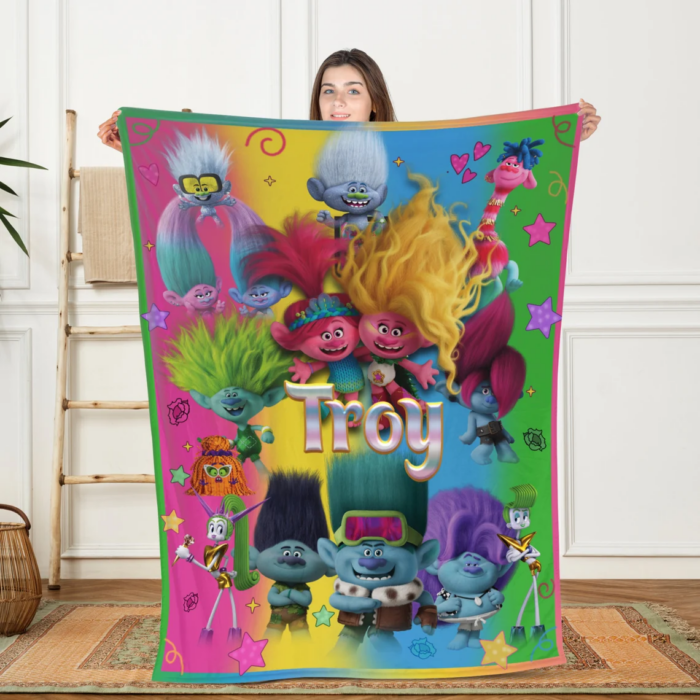 Personalized Trolls Blanket, Trolls Birthday Blanket, Custom Name Blanket, Trolls Family Blanket, Baby Shower Gifts, Kids Trolls Movie Gift - Image 5