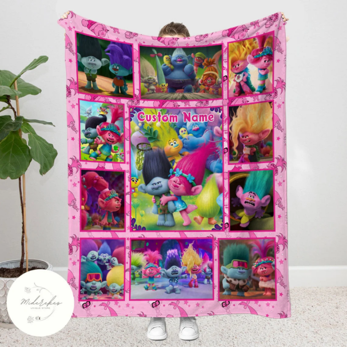 Personalized Trolls Blanket, Trolls Birthday Blanket, Custom Name Blanket, Trolls Family Blanket, Baby Shower Gifts, Kids Trolls Movie Gift - Image 4