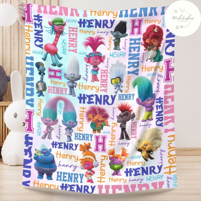 Personalized Trolls Blanket, Trolls Birthday Blanket, Custom Name Blanket, Trolls Family Blanket, Baby Shower Gifts, Kids Trolls Movie Gift - Image 3