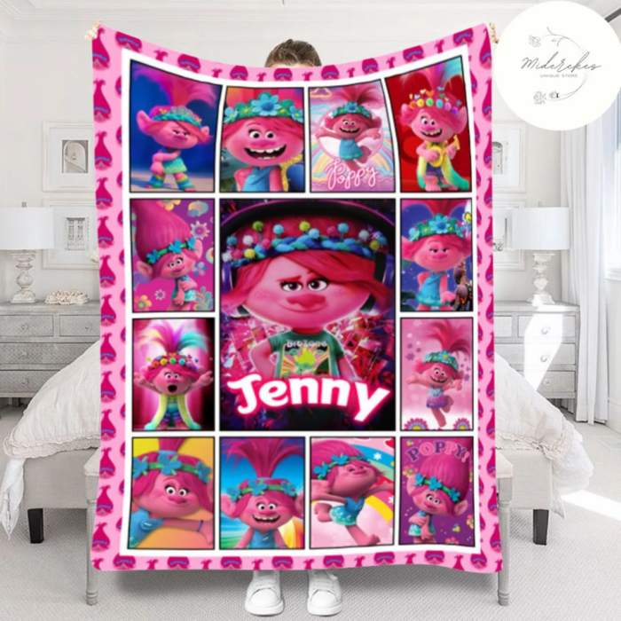 Personalized Trolls Blanket, Trolls Birthday Blanket, Custom Name Blanket, Trolls Family Blanket, Baby Shower Gifts, Kids Trolls Movie Gift - Image 2