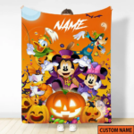 Custom Name Mickey's Halloween Blanket, Mickeys And Friends Halloween Blanket, Fleece Minky Blanket