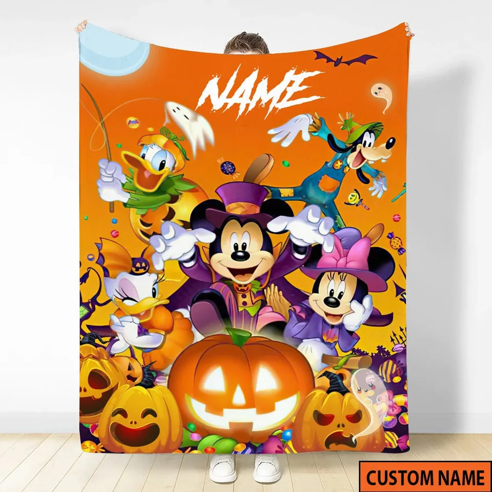 1722930177099.png Custom Name Mickey's Halloween Blanket, Mickeys And Friends Halloween Blanket, Fleece Minky Blanket - Image 1