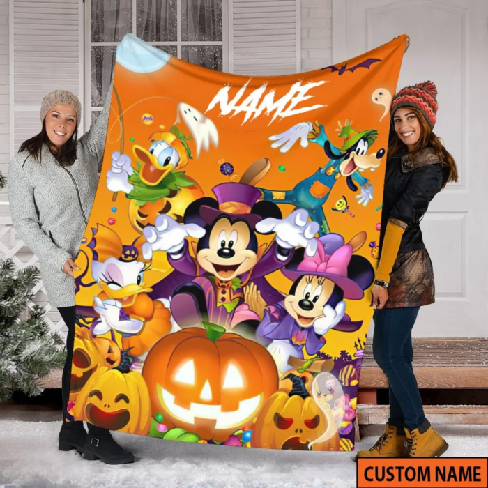 Custom Name Mickey's Halloween Blanket, Mickeys And Friends Halloween Blanket, Fleece Minky Blanket - Image 2