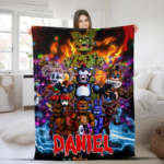Custom Five Nights At Freddy Blanket, Five Nights At Freddy, Freddy Fazbear Bonnie Chica Foxy Blanket Horror Halloween Blanket