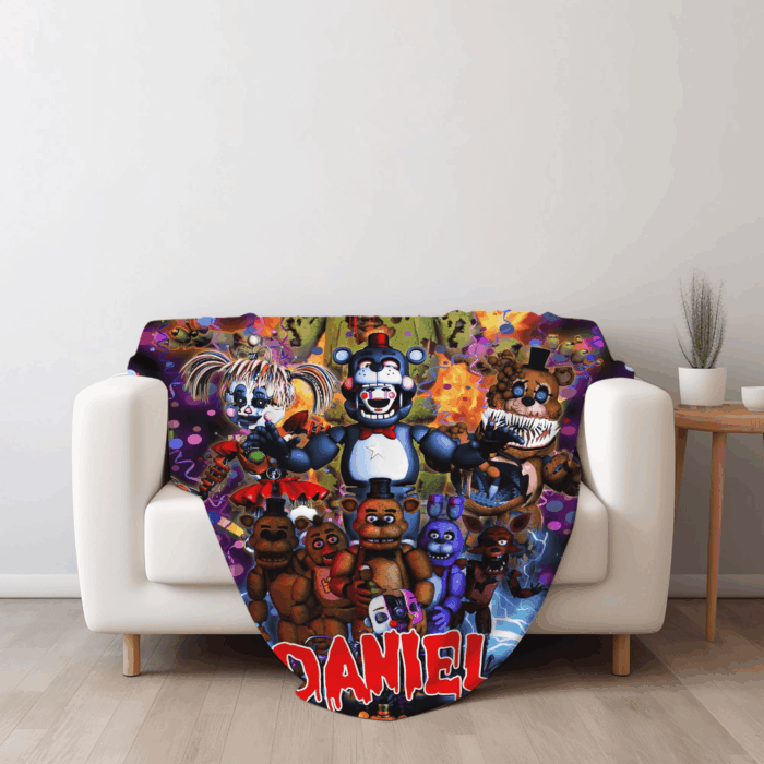 Custom Five Nights At Freddy Blanket, Five Nights At Freddy, Freddy Fazbear Bonnie Chica Foxy Blanket Horror Halloween Blanket - Image 2