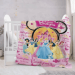 Personalized Watercolor Princess Blanket, Custom Name Princess Baby Girl Blanket, Mouse Head Fleece Blanket, Magic Kingdom Quilt Bedding - Image 3
