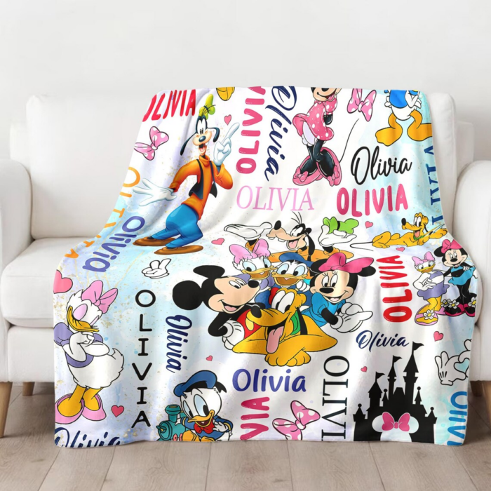 Personalized Watercolor Mouse and Friends Blanket, Magic Castle Baby Blanket, Gift for Kids, Magic Kingdom Fleece Blanket, Cartoon Quilt - Image 2
